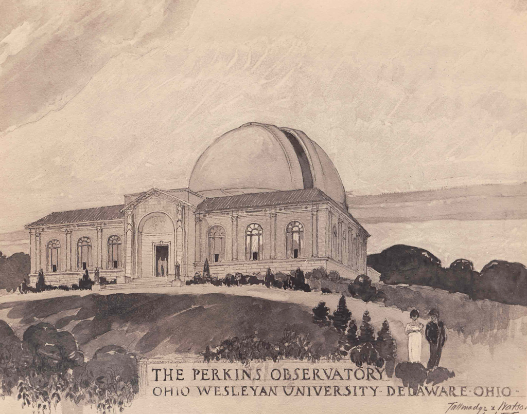 An architectural rendering of The Perkins Observatory, ca. 1920, by Tallmadge & Watson, Architects.